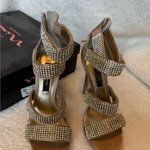 Nina Gold Rhinestone Strappy Heels